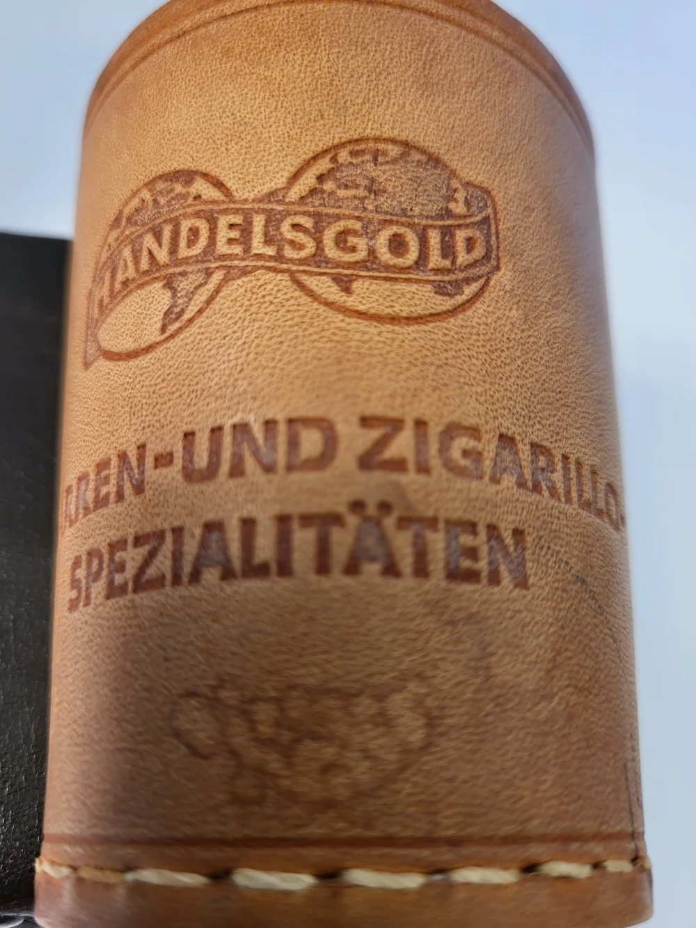 1960s German Handelsgold Leather Dice Cup and Set/5 Dice